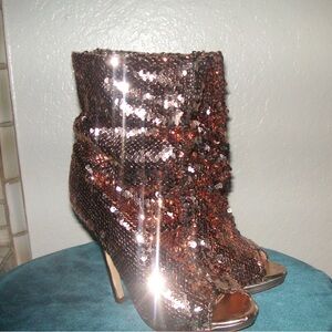 Sequin Ankle Boots - Rose Gold